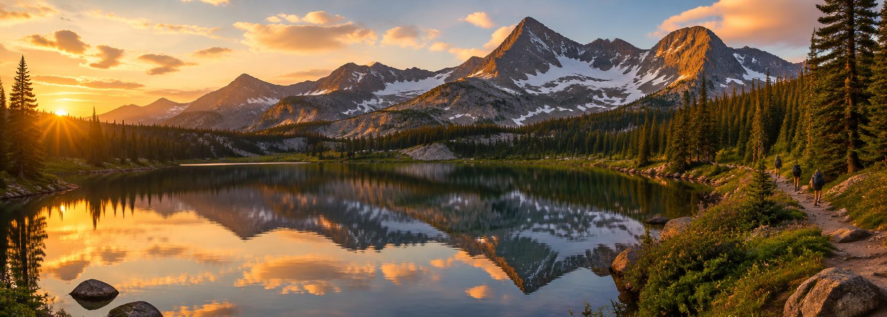 Alpine lake at golden hour in the Colorado Rockies